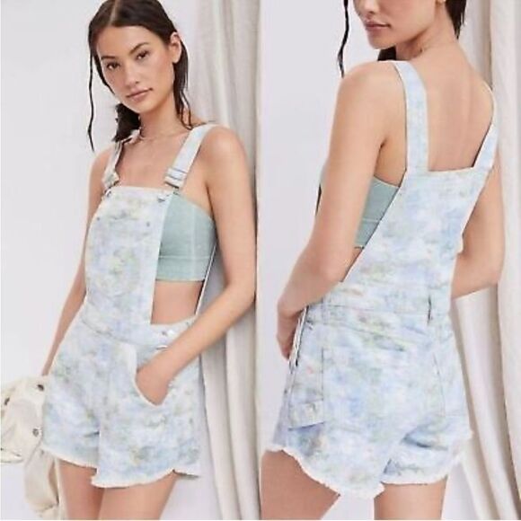 Anthropologie Pilcro Watercolor Floral Cut-Off Overalls - Picture 8 of 8
